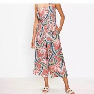 Loft Birds of Paradise Tropical Print Wide-Leg Jumpsuit in Coral